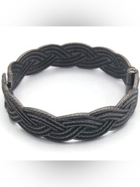 antiqued silver tone 6 1/2" Hinged braided Wicker Bangle Bracelet